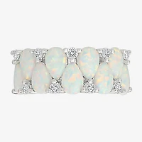 Womens 9M Lab Created White Opal Sterling Silver Band
