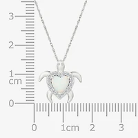 Womens Lab Created Multi Color Opal Sterling Silver Heart 18 Inch Pendant Necklace