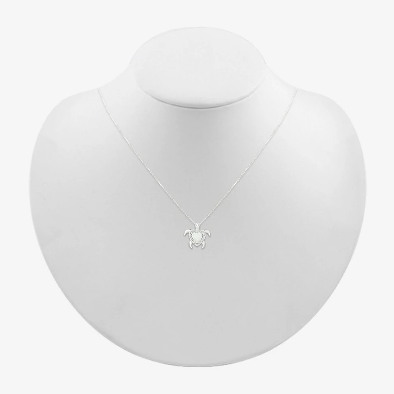 Womens Lab Created Multi Color Opal Sterling Silver Heart 18 Inch Pendant Necklace