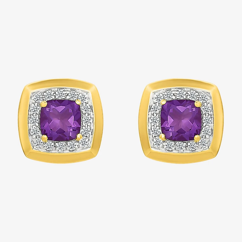 Genuine Purple Amethyst Sterling Silver 11mm Cushion Stud Earrings