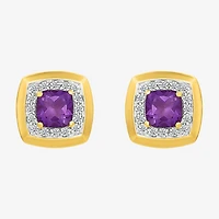 Genuine Purple Amethyst Sterling Silver 11mm Cushion Stud Earrings