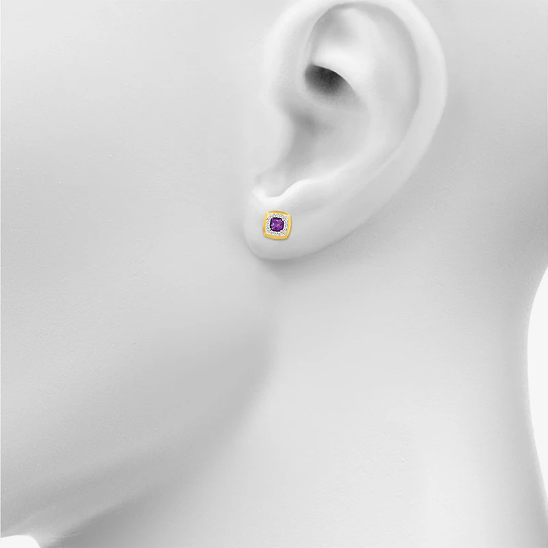 Genuine Purple Amethyst Sterling Silver 11mm Cushion Stud Earrings