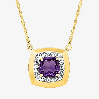 Womens Purple Amethyst Sterling Silver 17 1/2 Inch Locket Necklace