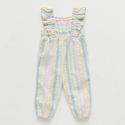Okie Dokie Seersucker Baby Girls Square Neck Sleeveless Jumpsuit