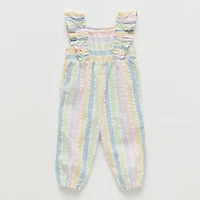 Okie Dokie Seersucker Baby Girls Square Neck Sleeveless Jumpsuit