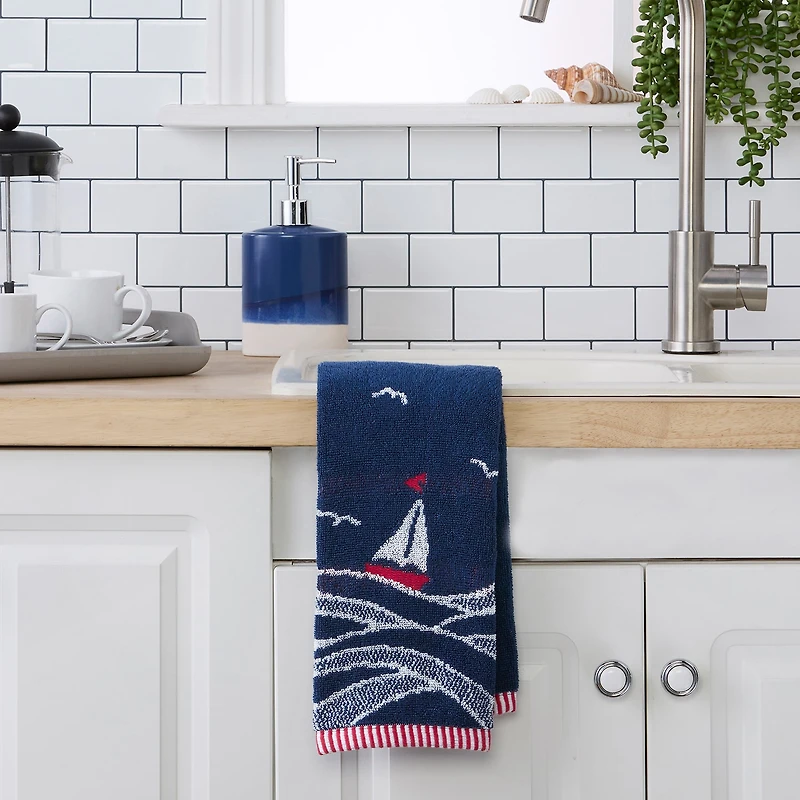 Saturday Knight Sailoat Waves Hand Towel 2-pc. Embellished Beach + Nautical Hand Towel