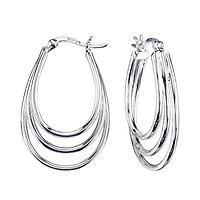 Sterling Silver Triple Oval Hoop Earrings