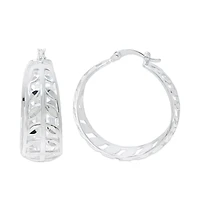 Sterling Silver Diamond-Cut Leaf Hoop Earrings