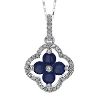 1/8 CT. T.W. Diamond and Genuine Sapphire 10K White Gold Flower Pendant Necklace