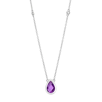 Womens Genuine Purple Amethyst Sterling Silver 18 Inch Pendant Necklace