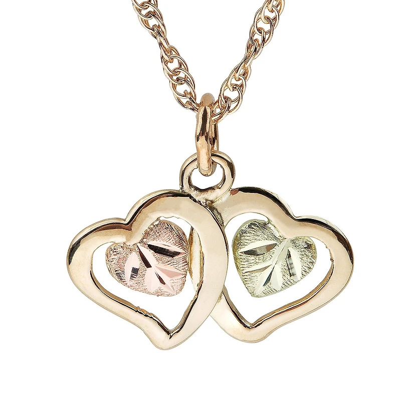 Black Hills Gold Womens 10K Tri-Color Gold Heart 18 Inch Pendant Necklace