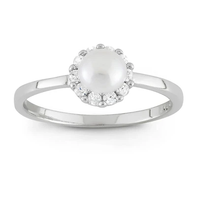 Girls 3MM White Cultured Freshwater Pearl Sterling Silver Round Delicate Cocktail Ring