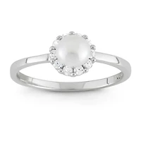 Girls 3MM White Cultured Freshwater Pearl Sterling Silver Round Delicate Cocktail Ring