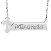 Personalized Womens Sterling Silver Cross Bar Name Pendant Necklace