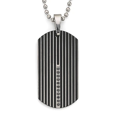 Dog Tag Necklace, .15 ct. t.w. Diamond Steel