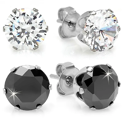 Steeltime Black Cubic Zirconia Stainless Steel 8mm Stud Earrings