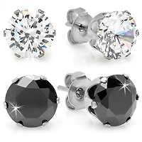 Steeltime Black Cubic Zirconia Stainless Steel 8mm Stud Earrings