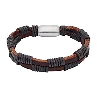 Steeltime Leather Mens Stainless Steel Solid Hypoallergenic 8 Inch Link Bracelet