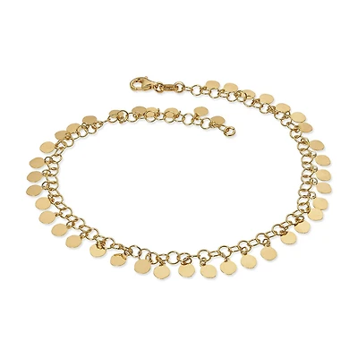 Made in Italy Mens 24K Gold Over Silver Sterling Silver 9 Inch Solid Link Ankle Bracelet
