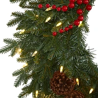 Nearly Natural 24in. Green Pine Artificial Christmas Wreath With 50 Warm White Led Lights; Berries And Pine Cones Pre-Lit Wreath