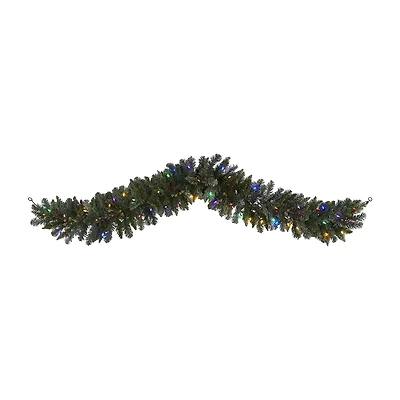 Nearly Natural 6ft. Flocked Artificial Christmas Garland With 50 Multicolored Led Lights And Berries Pre-Lit Christmas Indoor Garland