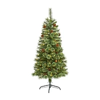 Nearly Natural White Mountain Artificial 200 Clear Led Lights And Pine Cones 5 Foot Pre-Lit Pine Christmas Tree