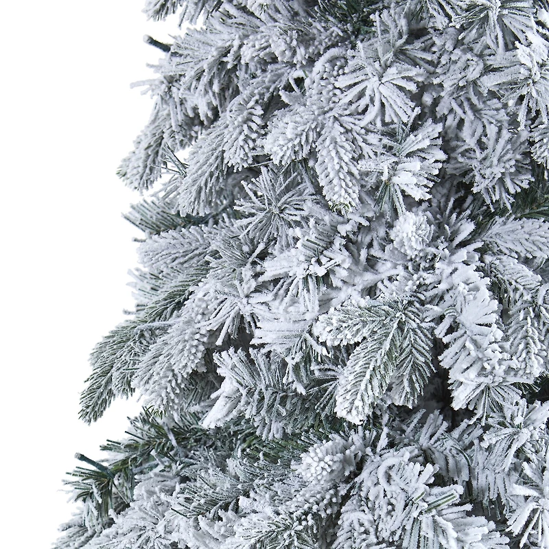 Nearly Natural 8 Foot Flocked Vermont Mixed Pine With 600 Led Lights Pre-Lit Artificial Christmas Tree