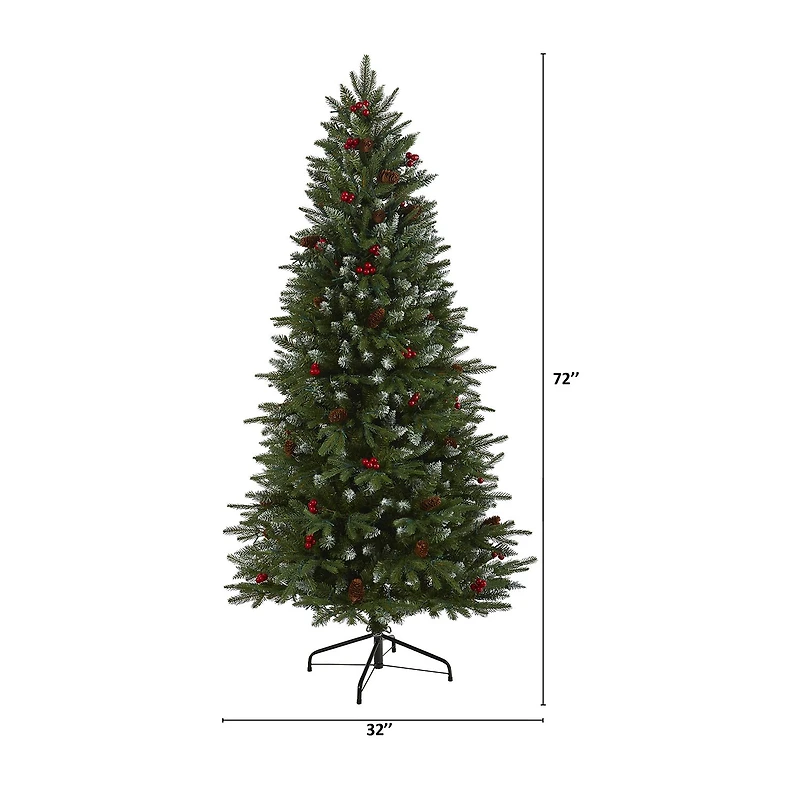 Nearly Natural 6 Foot Snow Tipped Portland Spruce With Frosted Berries And Pinecones With 300 Clear Led Lights Pre-Lit Artificial Christmas Tree