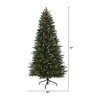 Nearly Natural 6 Foot Snow Tipped Portland Spruce With Frosted Berries And Pinecones With 300 Clear Led Lights Pre-Lit Artificial Christmas Tree