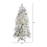 Nearly Natural 5ft. Flocked Montana Down Swept 5 Foot Pre-Lit Flocked Spruce Christmas Tree