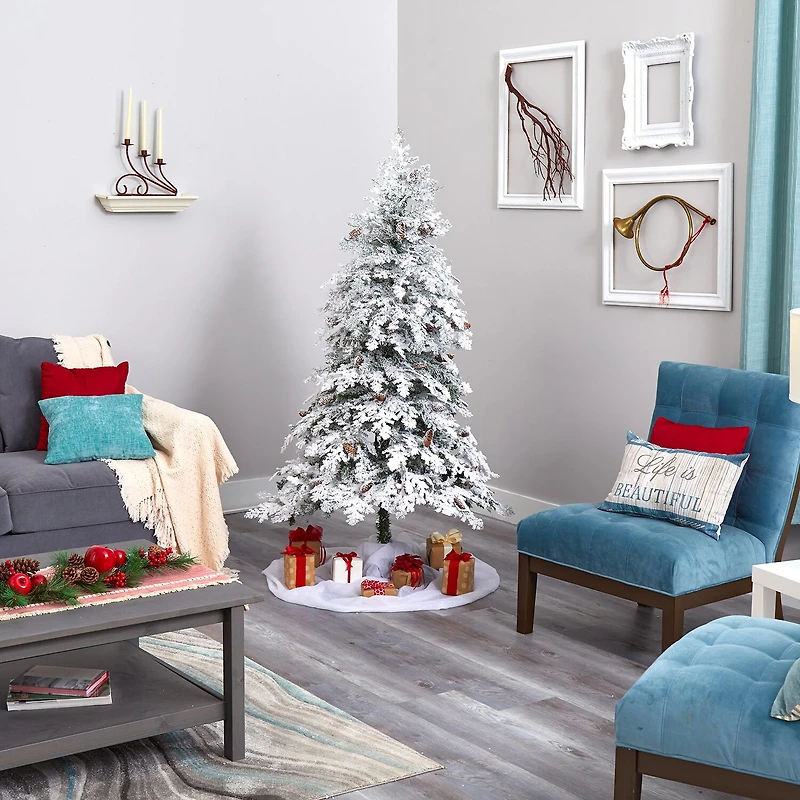 Nearly Natural 6 Foot Flocked Montana Down Swept Spruce With 250 Clear Led Lights Pre-Lit Artificial Christmas Tree