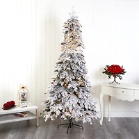 Nearly Natural 8 Foot Flocked Montana Down Swept Spruce With Pinecones And 500 Led Lights Pre-Lit Artificial Christmas Tree