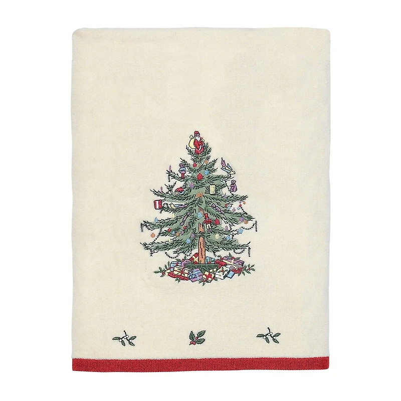 Spode Christmas Tree Embroidered Holiday Bath and Hand Towel