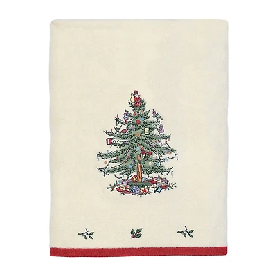 Spode Christmas Tree Embroidered Holiday Bath and Hand Towel