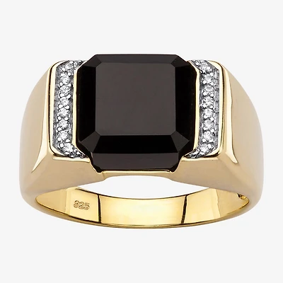 Mens Genuine Black Onyx 18K Gold Over Silver Fashion Ring