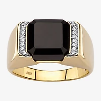 Mens Genuine Black Onyx 18K Gold Over Silver Fashion Ring