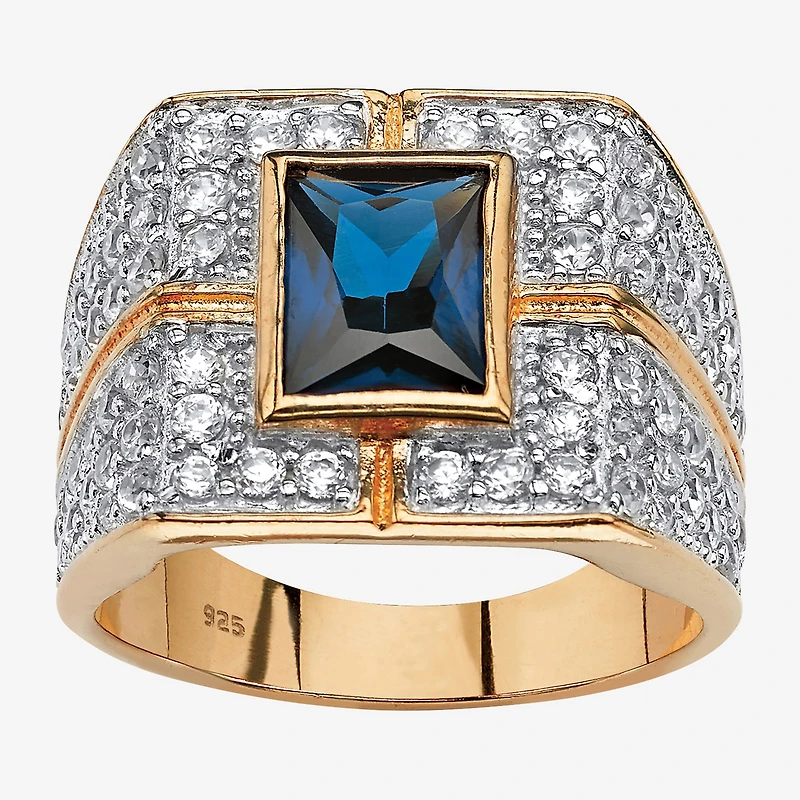 Mens Genuine Blue Sapphire 18K Gold Over Silver Fashion Ring