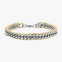 Steeltime Mens 18K Gold Over Stainless Steel Solid Hypoallergenic 8 1/2 Inch Link Bracelet