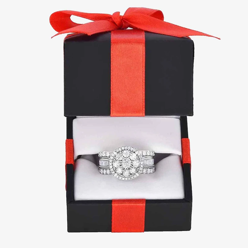 Round 2 CT.T.W. Natural Diamond Side Stone Halo Engagement Ring White or Yellow 10K 14K Gold