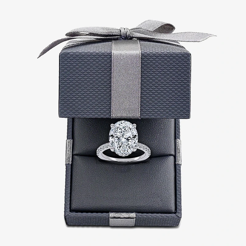 (G-H / Si1-Si2) Womens 5 1/2 CT. T.W. Lab Grown White Diamond 14K Gold Oval Side Stone Engagement Ring