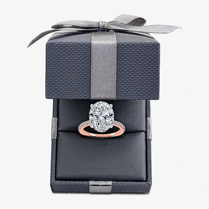 (G-H / Si1-Si2) Womens 5 1/2 CT. T.W. Lab Grown White Diamond 14K Gold Oval Side Stone Engagement Ring