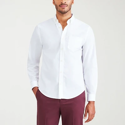 Dockers Stain Defender Mens Long Sleeve Regular Fit Button-Down Shirt
