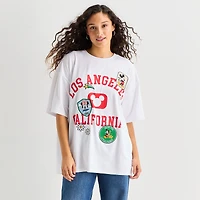 Womens Juniors Crew Neck Short Sleeve Oversized Mickey and Friends Mouse Graphic T-Shirt