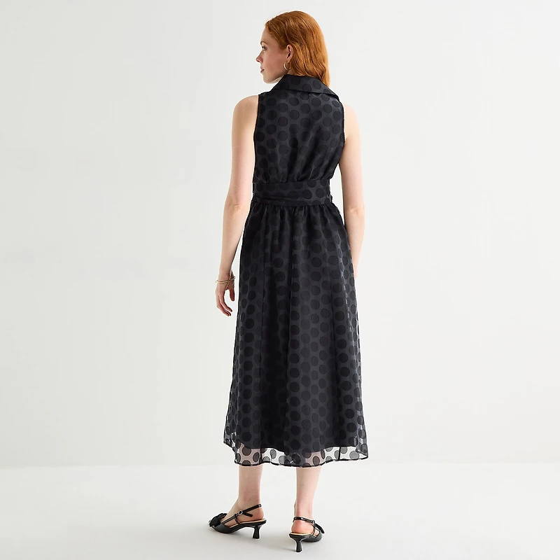 52seven Womens Sleeveless Midi Dots Shirt Dress