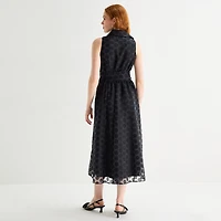 52seven Womens Sleeveless Midi Dots Shirt Dress