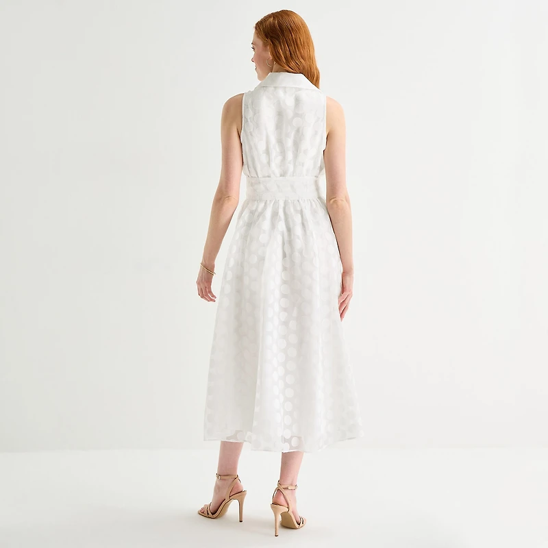 52seven Womens Sleeveless Midi Dots Shirt Dress