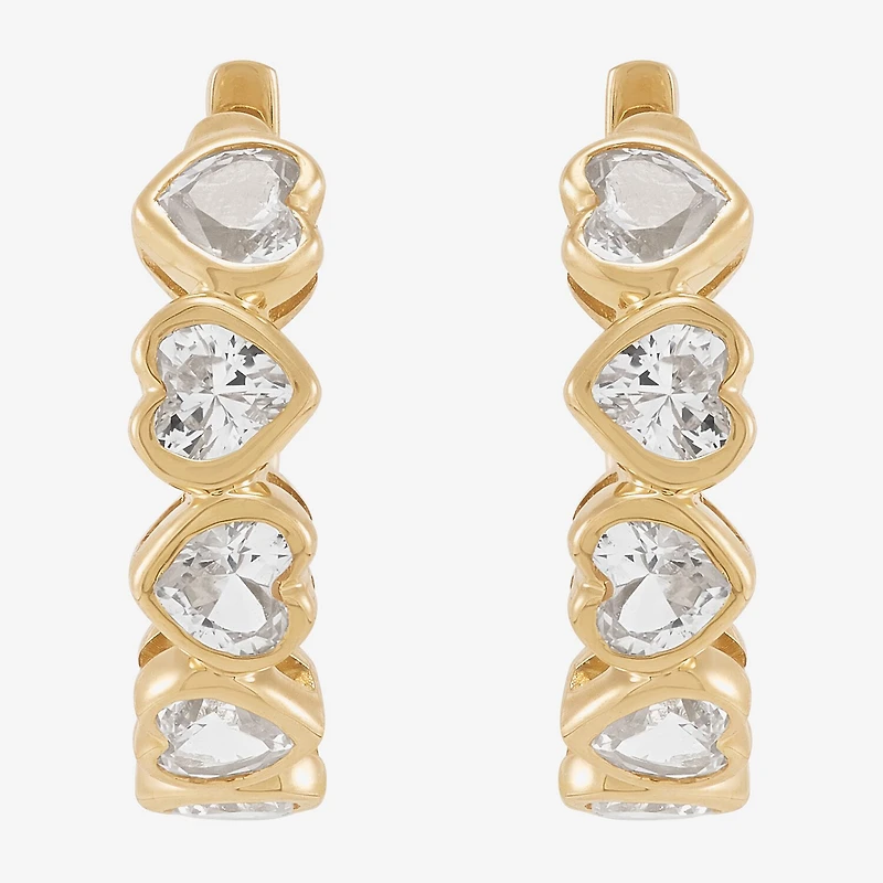 Limited Quantities! Womens Lab Created White Sapphire 14K Gold 14.7mm Heart Hoop Earrings