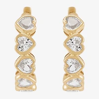 Limited Quantities! Womens Lab Created White Sapphire 14K Gold 14.7mm Heart Hoop Earrings