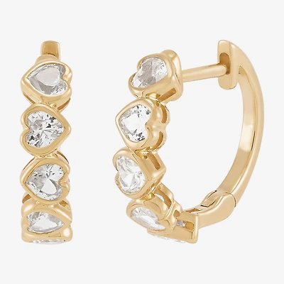Limited Quantities! Womens Lab Created White Sapphire 14K Gold 14.7mm Heart Hoop Earrings