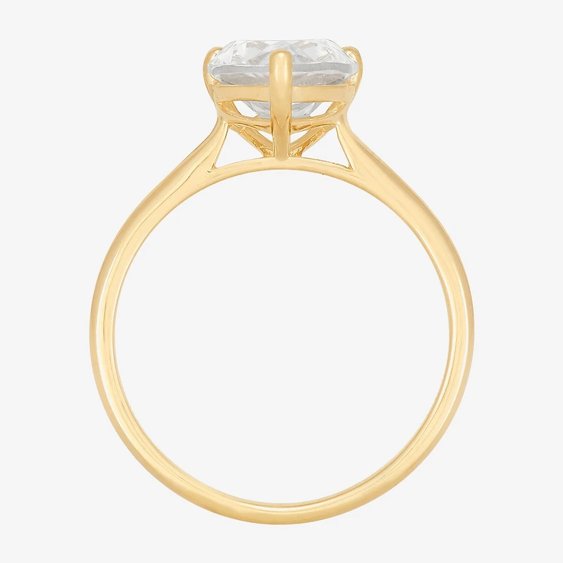 Womens White Cubic Zirconia 10K Gold Pear Solitaire Cocktail Ring